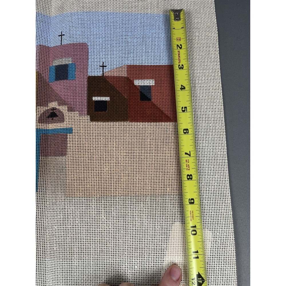 Hand Painted Needlepoint Canvas Southwest Arizona New Mexico Desert Architecture - Picture 5 of 10